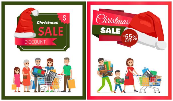 Pair of Christmas Sale Cards Vector Illustration - Vettoriali, immagini