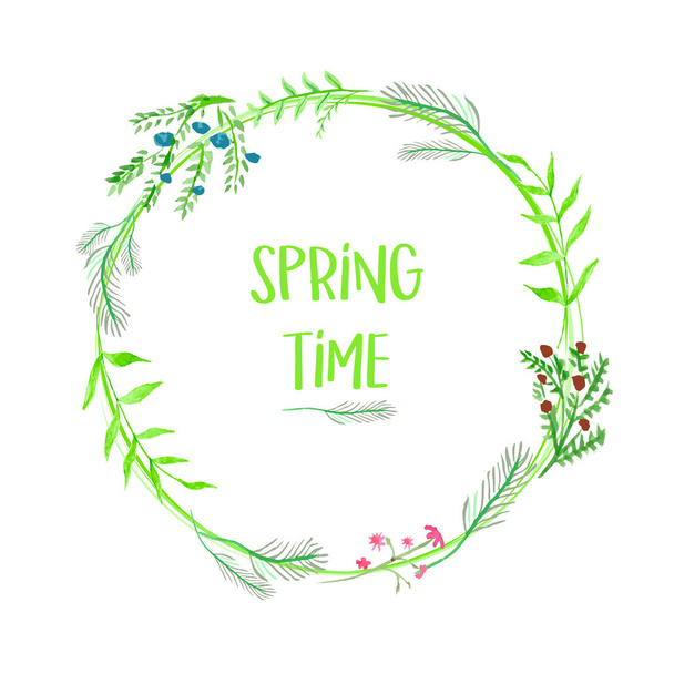 Spring tijd floral frame met aquarel bloemen geïsoleerd op een witte achtergrond. Vector sjabloon voor wenskaart, uitnodiging, poster, banner, voucher, behang, flyer, brochure, coupon korting. - Vector, afbeelding