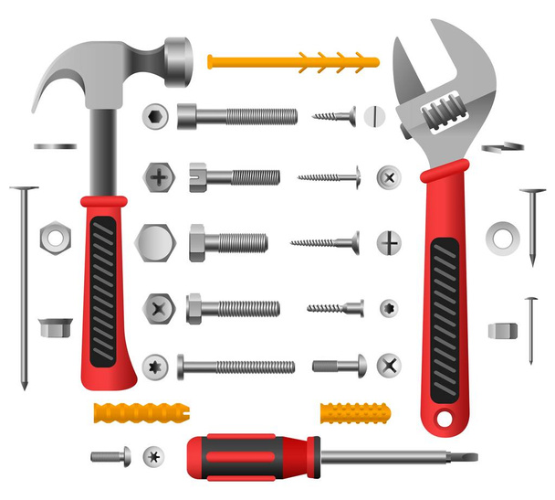 Screws, nuts and tools - Vector, Image