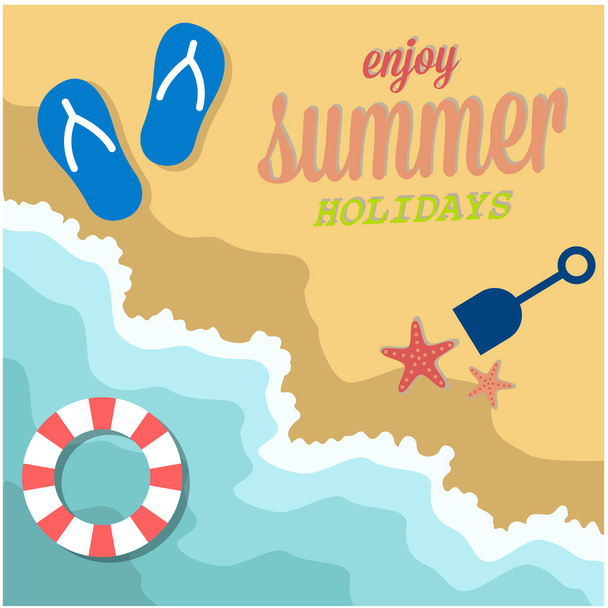 Enjoy Summer Holidays Beach Seashore Life Ring Background Vector Image - Vektor, kép
