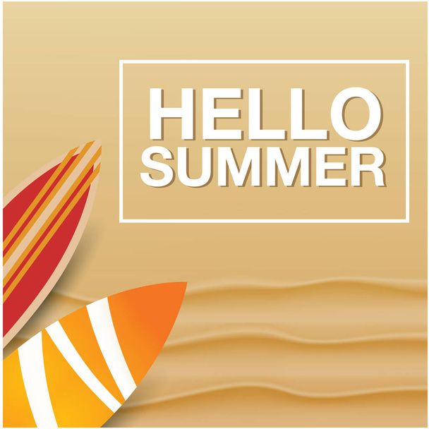 Hello Summer Sand And Surfboard Background Vector Image - Vektor, obrázek