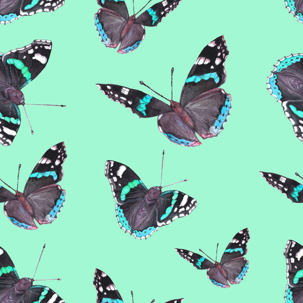 Watercolor seamless pattern of painted butterflies - Фото, изображение