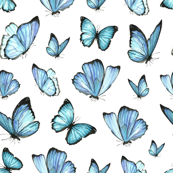 Watercolor seamless pattern of painted butterflies - Фото, изображение