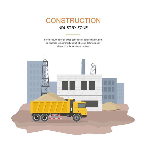 Building factory industry zone. Construction specialized transport and lorry - Vector, Image