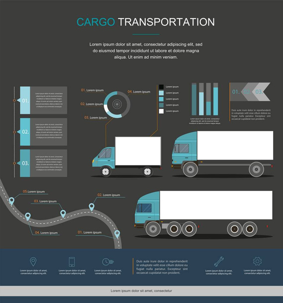 Інфографічний дизайн вантажної логістичної служби. Ділова інфографіка з транспортом
 - Вектор, зображення