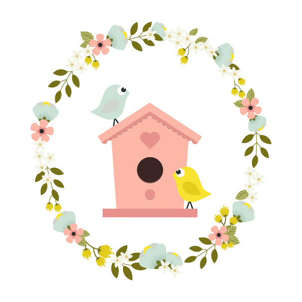 квітковий вінок з пташиним будиночком
 - Вектор, зображення