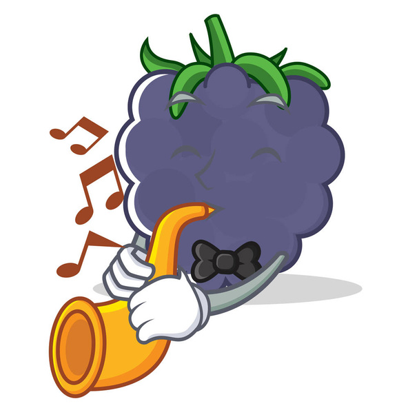 With trumpet blackberry mascot cartoon style - Vetor, Imagem