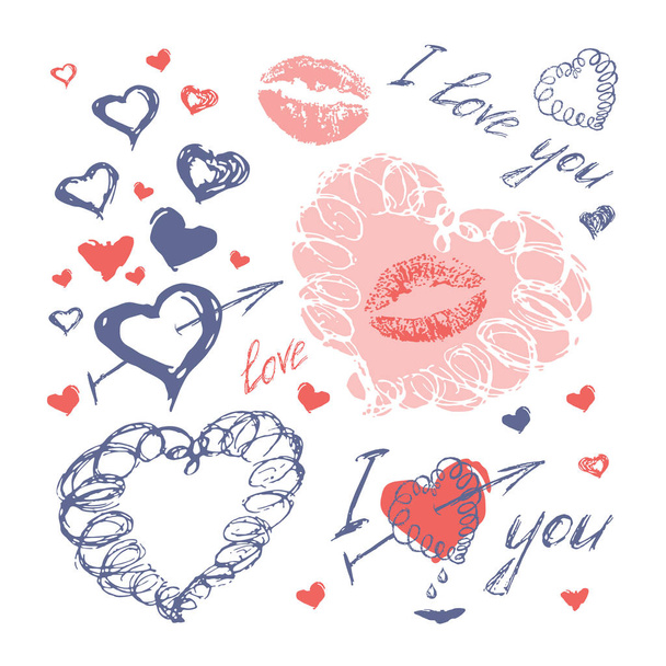 ハート、矢印、唇、バレンタインの日を落書き - ベクター画像