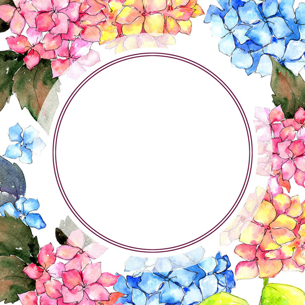 Wildflower hydrangea flower frame in a watercolor style. - Zdjęcie, obraz