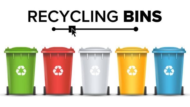 Recycling bakken geïsoleerde Vector. Set van rood, groen, blauw, geel, wit emmers. Voor papier, glas, metaal, Plastic Recycling afval sorteren. Geïsoleerd - Vector, afbeelding