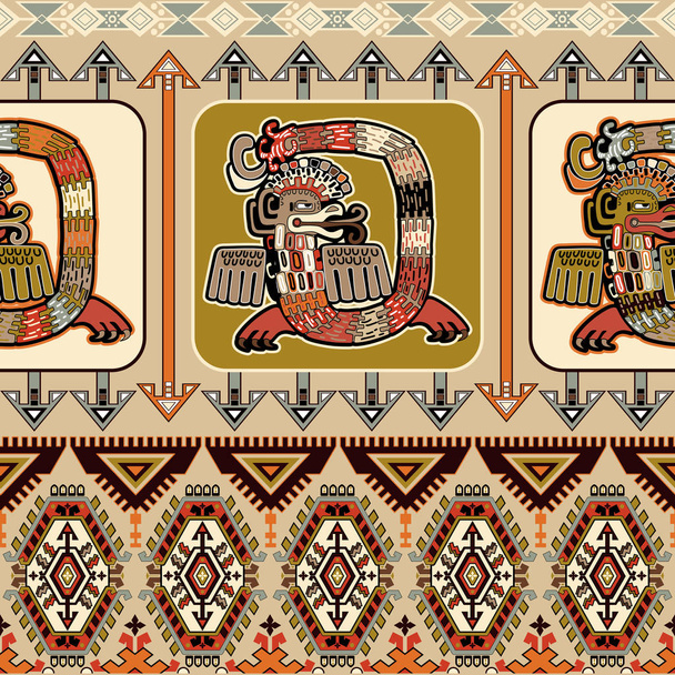 ベクターのシームレスなアズテック パターン。メキシコの装飾枠 - ベクター画像