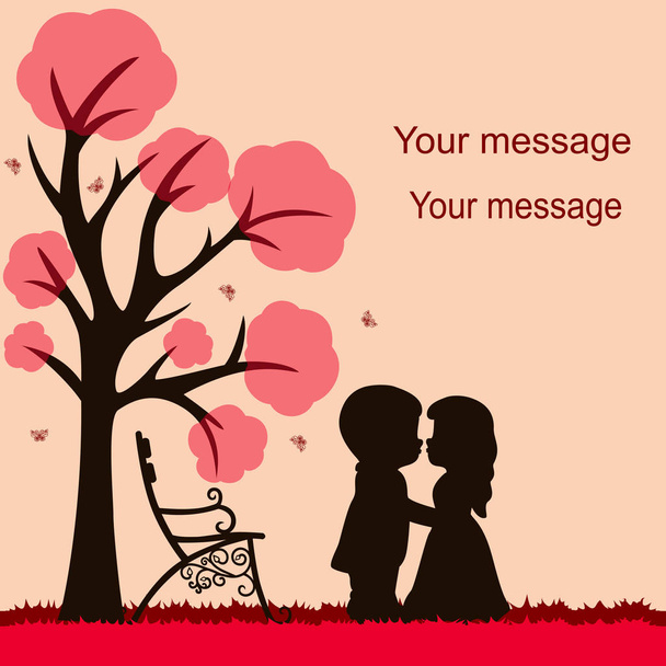 Valentine's Day. Wedding card with the newlyweds on the backgrou - Vector, Image
