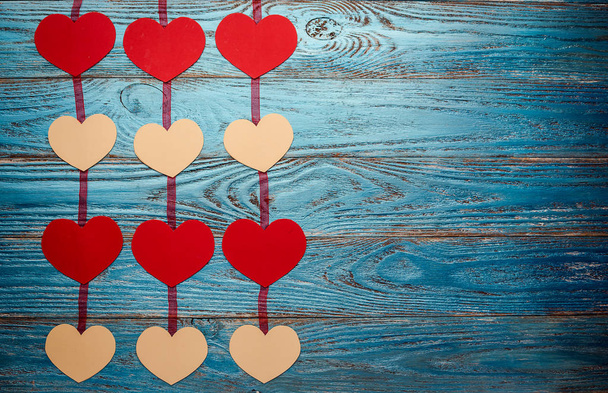 Valentines day background decorated with red hearts/copy space - Photo, Image