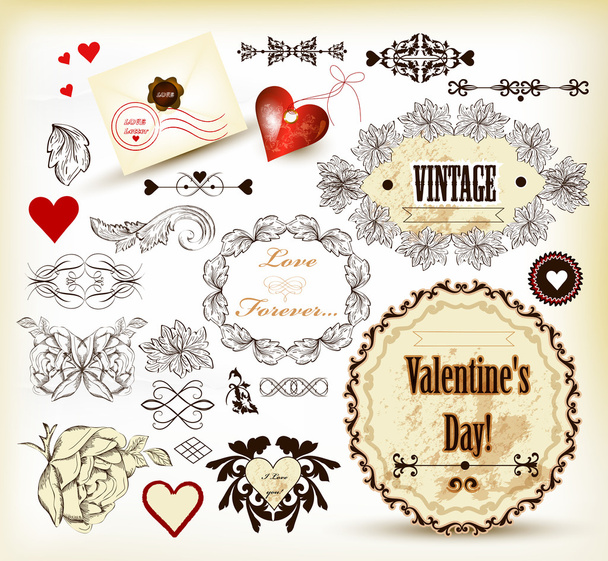Calligraphic vintage design elements for valentine - Vector, Image