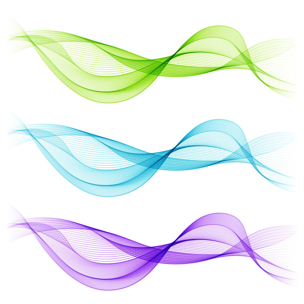 Ensemble de lignes d'onde transparentes isolées abstraites bleues, vertes et violettes pour fond blanc
. - Vecteur, image