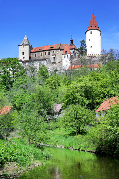medieval gothic royal castle with ramparts Krivoklat near Rakovnik, Central Bohemia region, Czech republic. National cultural landmark. - Fotó, kép