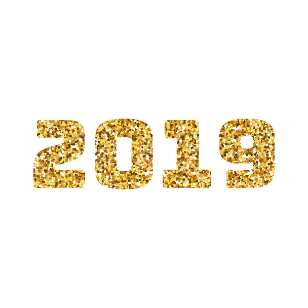Happy new 2019 year. Gold glitter particles and sparkles. Holidays design element for calendar, party invitation, card, poster, banner, web - Photo, Image