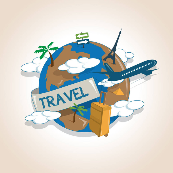 Airplane travelling around the globe, travel concept - Vector, Image