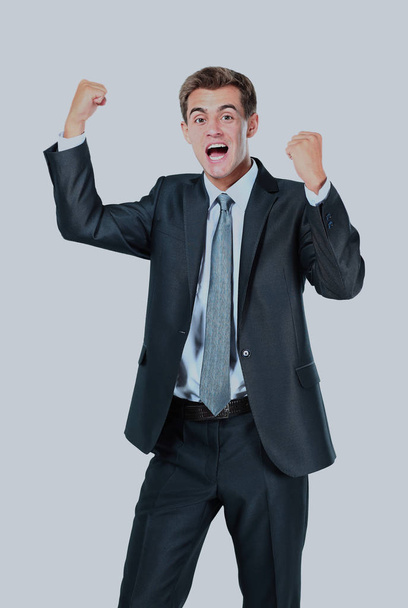 Business man throwing fists in air and smiling. - Foto, Imagen