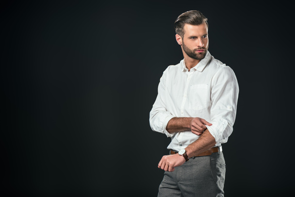 handsome businessman in white shirt, isolated on black - Photo, Image