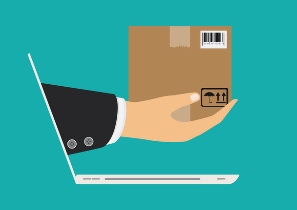 The hand that is holding the parcel. Delivery concept. Vector il - Vector, Image
