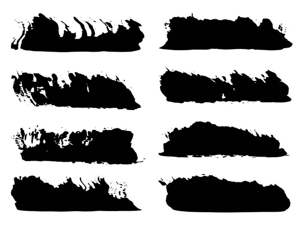 Set of artistic grungy black paint hand made creative brush strokes isolated on white. - Photo, Image