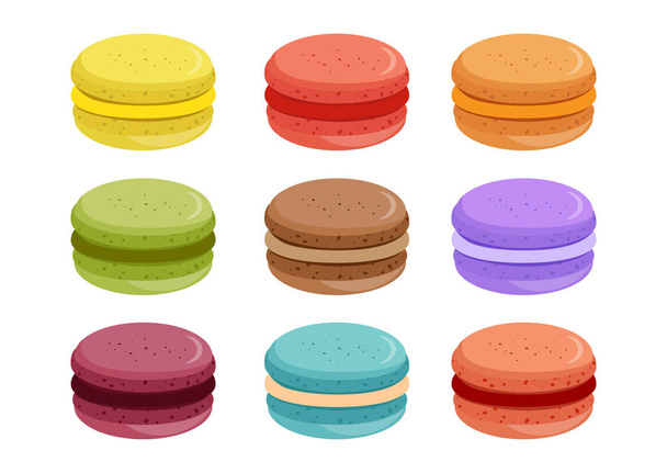 Süßigkeiten, Makronen in verschiedenen Geschmacksrichtungen. Bäckerei. Vektor illustratio - Vektor, Bild