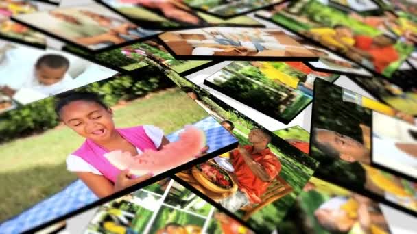 montaż 3D Zdjęcia młodych wielu grup etnicznych rodziny - Materiał filmowy, wideo
