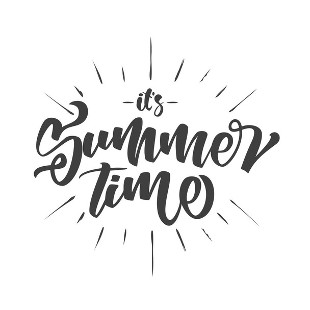 Brush lettering composition of Summer Time with hand drawn rays isolated on white background. - Vettoriali, immagini
