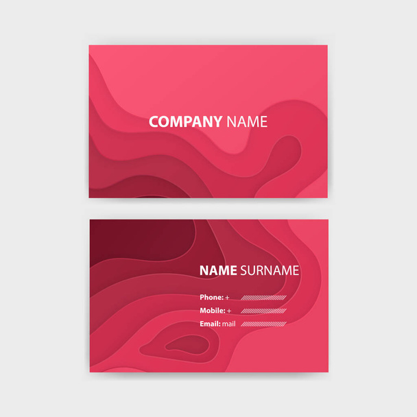 Business card template with abstract realistic paper cut design, vector illustration - Vector, Image