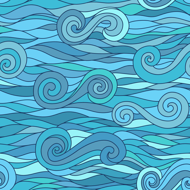 Blue vector seamless abstract hand-drawn pattern. Wave patterns - Вектор,изображение