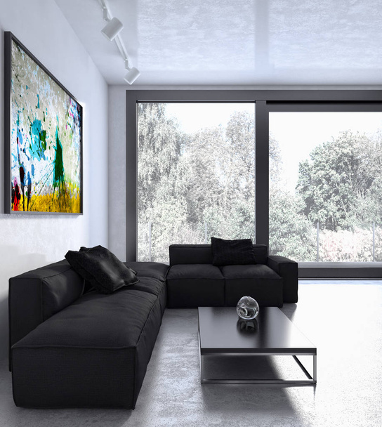 Modern bright interiors 3D rendering illustration - Photo, image