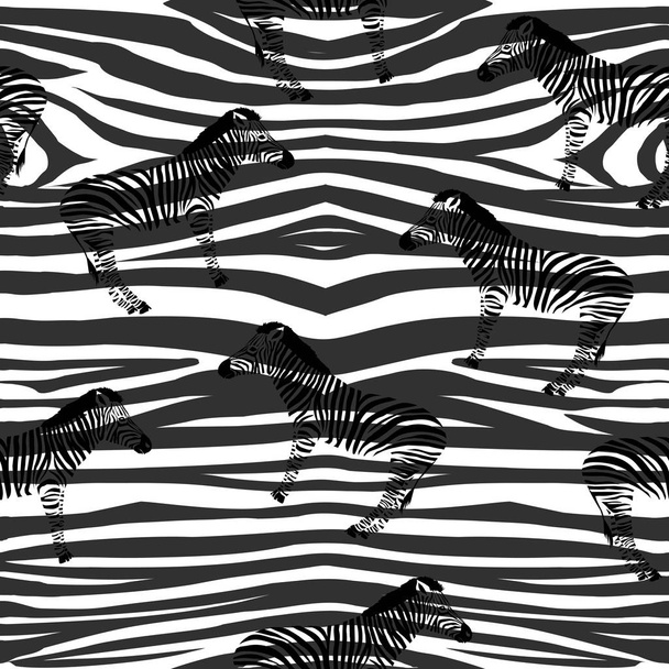 Sketch Seamless pattern with wild animal zebra print, silhouette - Vector, Image