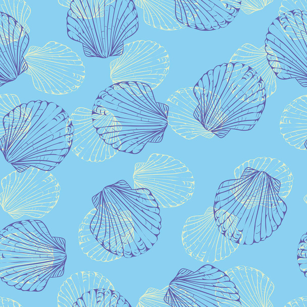 Vector seamless pattern with hand drawn scallop shells. Beautifu - Vector, Image