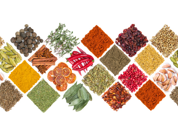 Seamless horizontal pattern with various spices - Photo, Image
