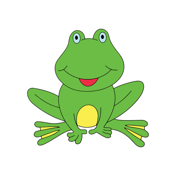 Cute cartoon frog on white background for childrens prints, t-shirt, color book, funny and friendly character for kids - Vecteur, image