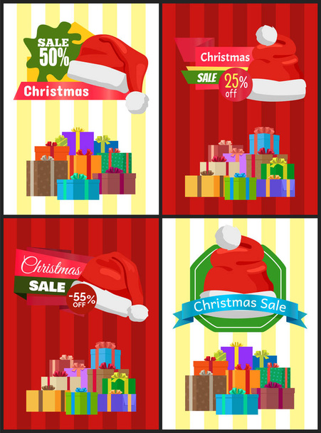 Christmas Sale Poster Wrapped Present, Promo Label - Vektori, kuva