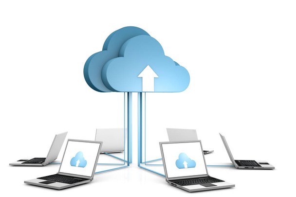 3d red de ilustración con nube de datos y computadoras sobre fondo blanco
  - Foto, imagen