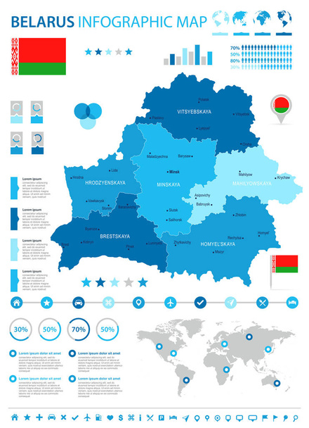 Beyaz Rusya - Infographic harita ve bayrak - detaylı vektör çizim - Vektör, Görsel