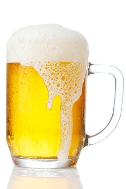 cold mug of beer with foam isolated on white background - Photo, Image