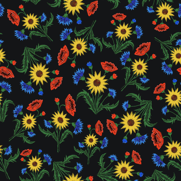 Floral Embroidery seamless pattern with colorful flowers for you - Vector, imagen