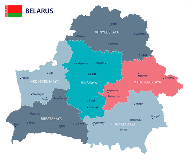 Beyaz Rusya - harita ve bayrak - detaylı vektör çizim - Vektör, Görsel