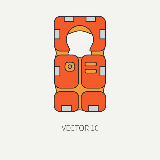 Line flat color vector beach rescue equipment icon life jacket. Retro style. Ocean, sea beach. Protection, safety. Summer adventure vacation. Scuba. Illustration, element for your design and wallpaper - Vektor, kép