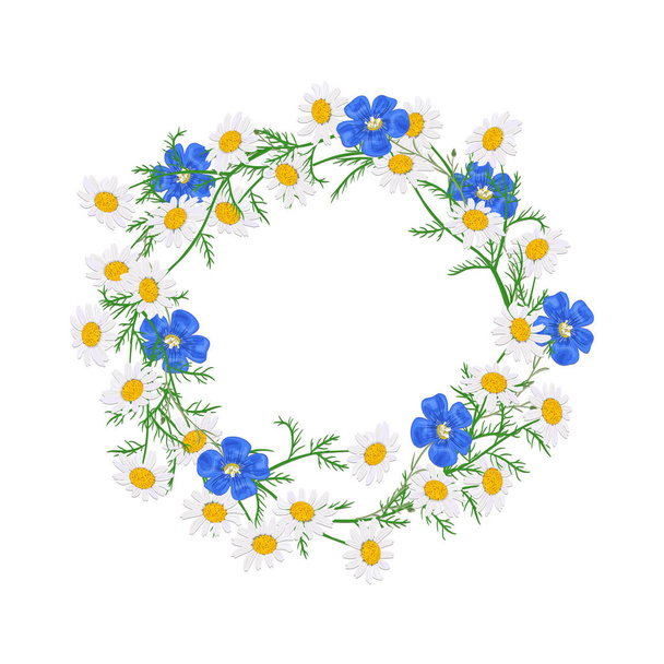 Vector flowers set. Beautiful wreath. Elegant floral collection with isolated blue,white, yellow leaves and flowers - Vettoriali, immagini