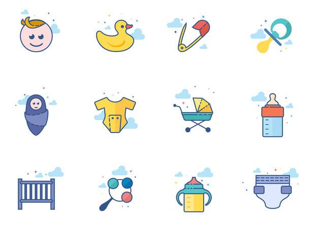 Babies icons in flat color style. Vector illustration. - Vector, Image