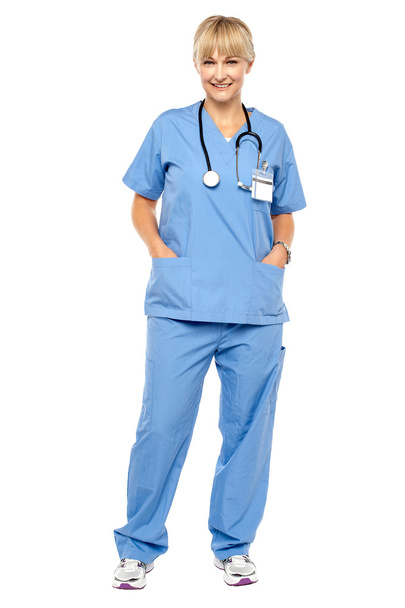 Cheerful relaxed female doctor in uniform - Zdjęcie, obraz