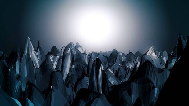 山と月のにぎやかな風景。描かれた山脈に沿って動きのアニメーション - 写真・画像