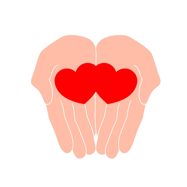 Человеческая рука держит красное сердце. векторная иллюстрация на белом фоне
. - Вектор,изображение