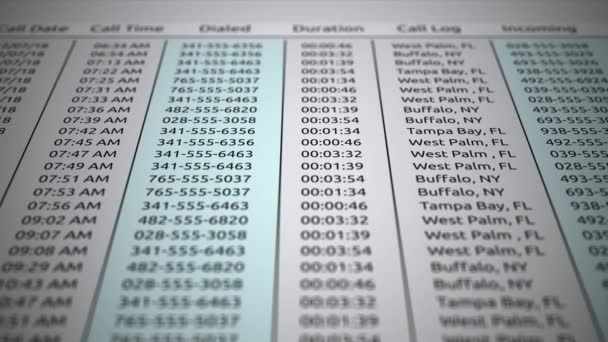 Registros telefónicos modernos impresos en papel blanco
 - Metraje, vídeo