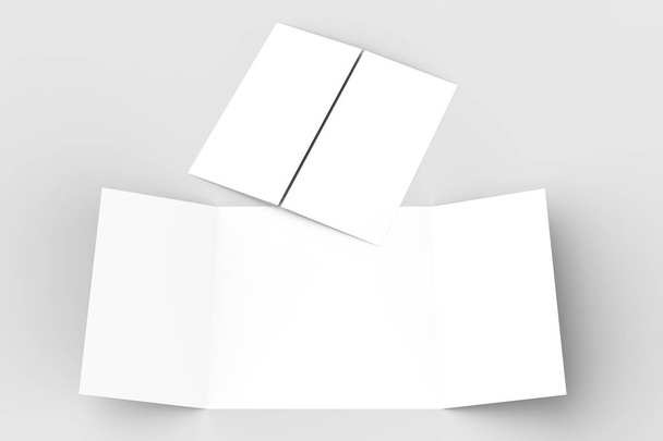 Square gate fold brochure mock up isolated on soft gray backgrou - Photo, Image